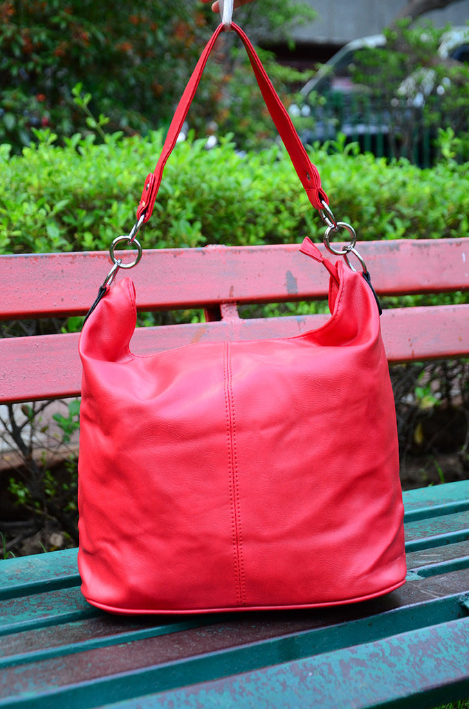 Red Soft Leather Hobo Hand Bags