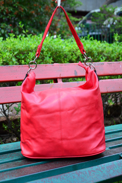 Red Soft Leather Hobo Hand Bags