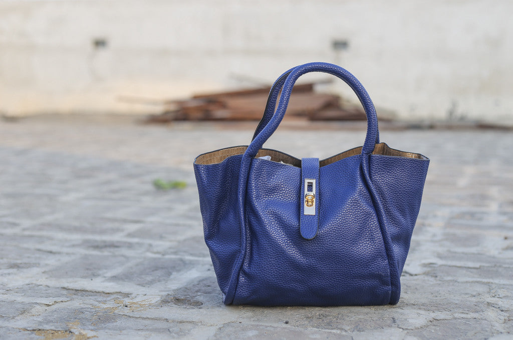 Blue V-Shaped Bag-in-Bag Hand Bags
