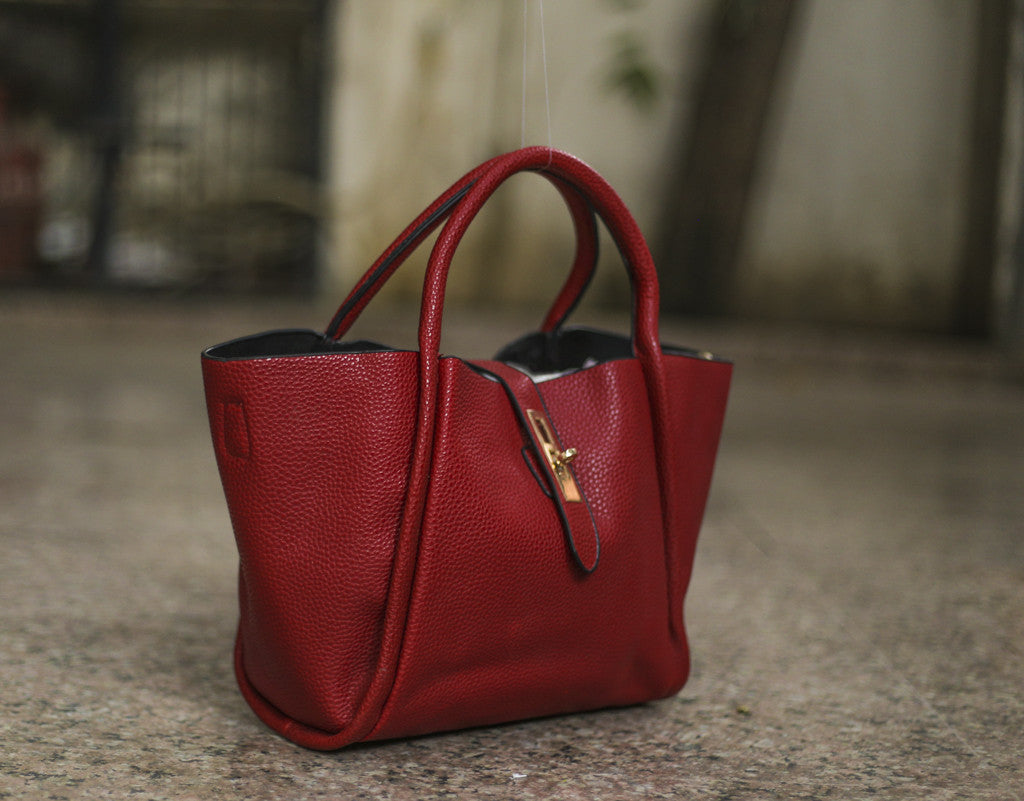 Maroon V-Shaped Bag-in-Bag Hand Bags