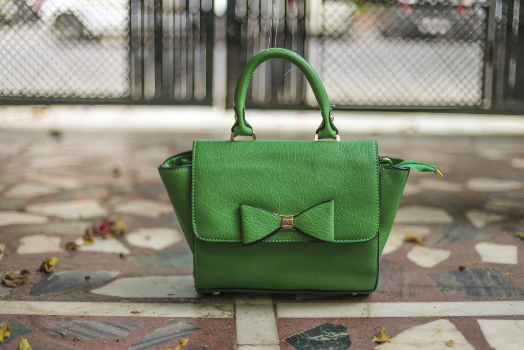 Green Bow Design Sling Hand Bags