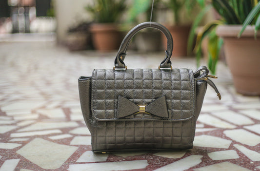 Grey Bow Design Brick Sling Hand Bags