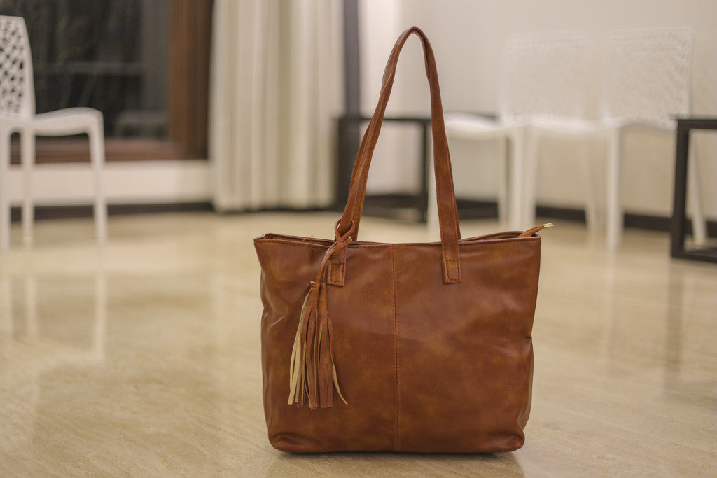 L Brown Simple Bag-in-Bag Hand Bags