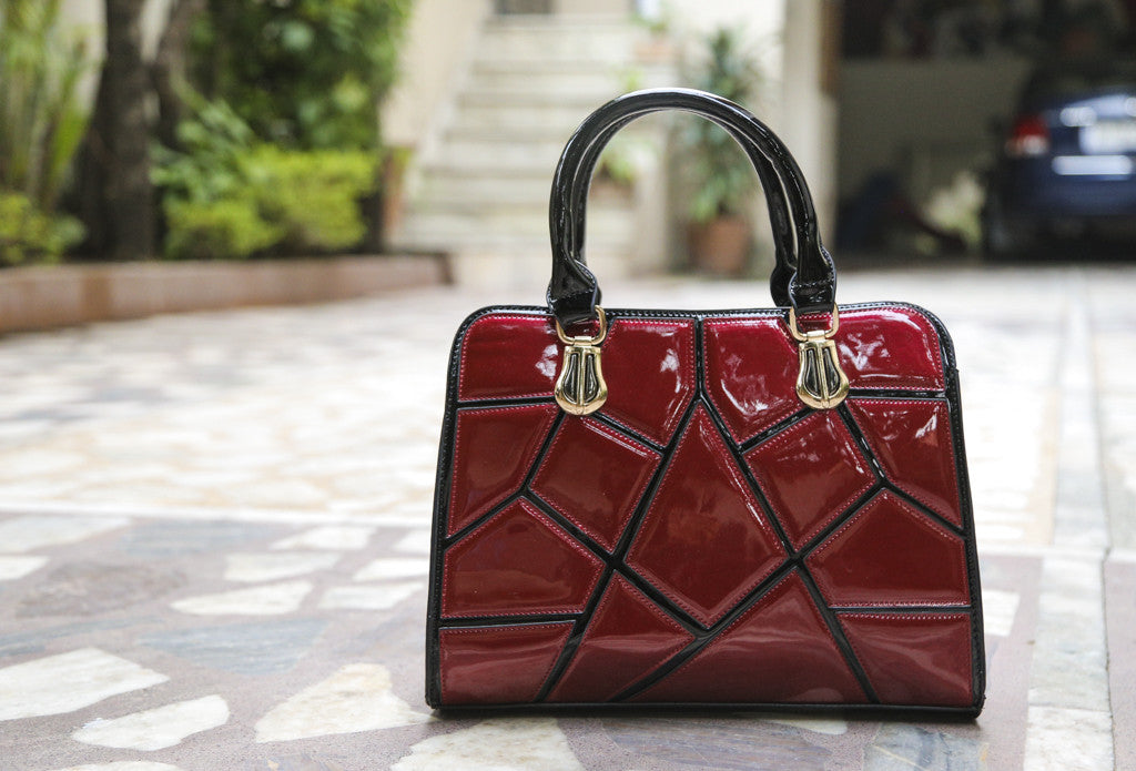 Maroon Glossy Handheld Hand Bags