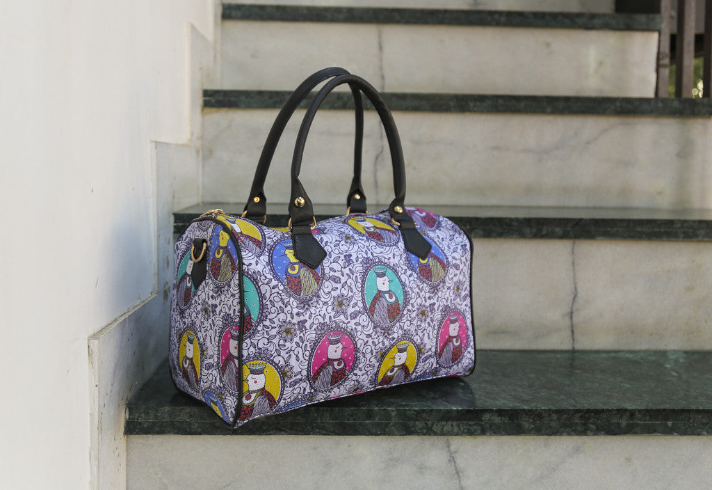 White Printed Duffle  Multi Hand Bags