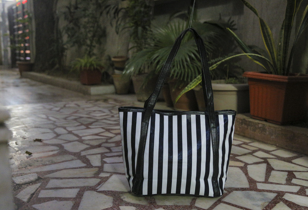 Black B/W Stripe Totes