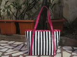 Pink  B/W Stripe Totes Get Extra 10% Discount on All Prepaid Transaction