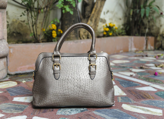 Grey Metallic Crock Handheld Hand Bags