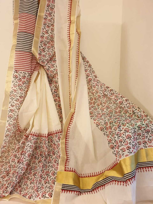 Beige Kerala Pure Cotton Sarees