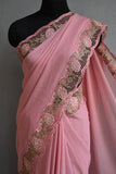 Pink Cut Work Pure Silk Mark Certified Tussar Silk Sarees