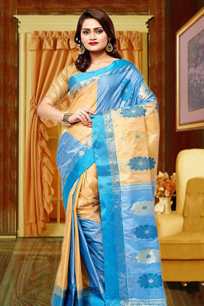 Beige Blue Garad Silk Sarees