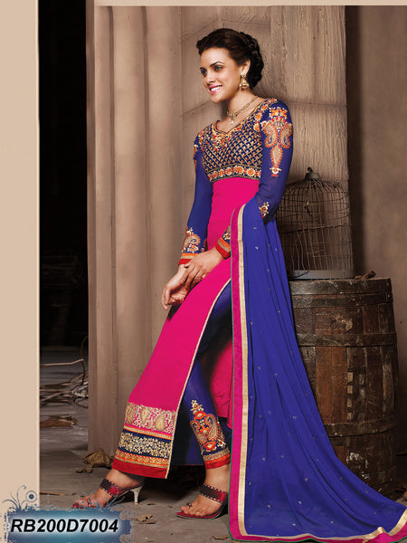 Pink Blue Semi-Stitched Georgette Salwar