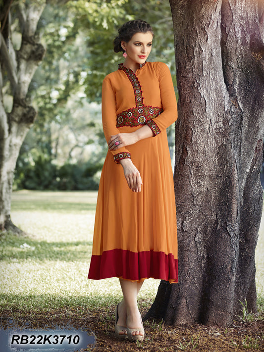 Orange Georgette Santoon Stitched Kurtis