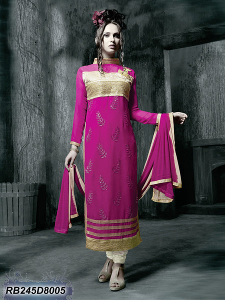 Pink OffWhite Semi-Stitched Georgette Salwar