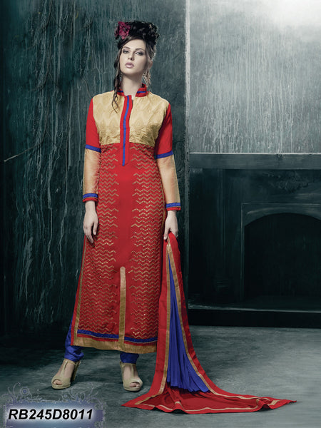 Red Blue Semi-Stitched Georgette Salwar