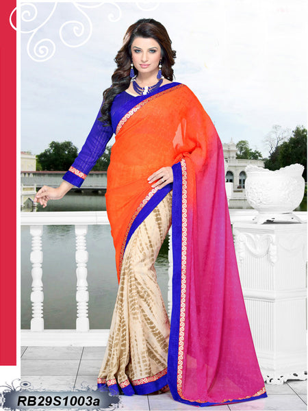 Pink Beige Bamber Georgette Sarees