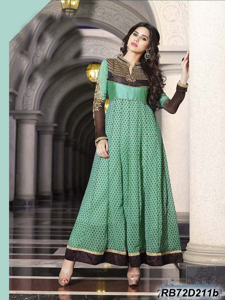 Green Brown Semi-Stitched Georgette Anarkali Salwar