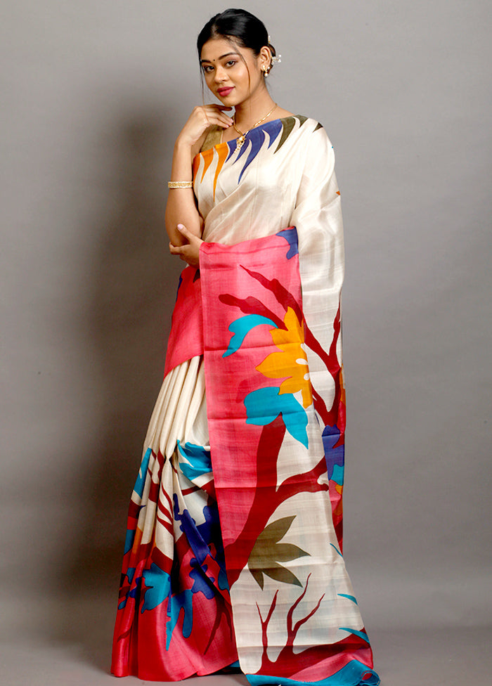 Hand Painted Multi Color Pure Silk Mark Certified Bishnupuri Silk Sarees