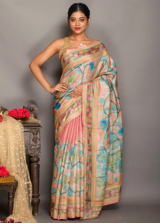 Hand Painted Pure Silk Mark Certified Bishnupuri Silk Sarees