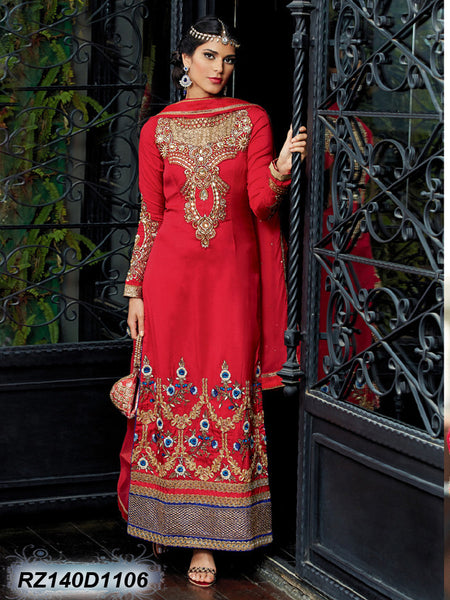 Red Semi-Stitched Georgette Salwar