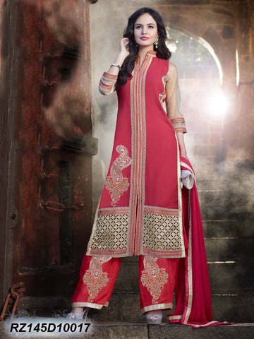 Pink Golden Design Semi-Stitched Georgette Salwar