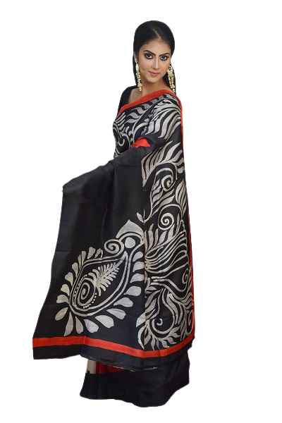 Black Wax Painting Hand Batik Pure Silk Mark Certified Bishnupuri Silk Sarees