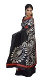 Black Maroon Wax Painting Hand Batik Pure Silk Mark Certified Murshidabad Silk Sarees
