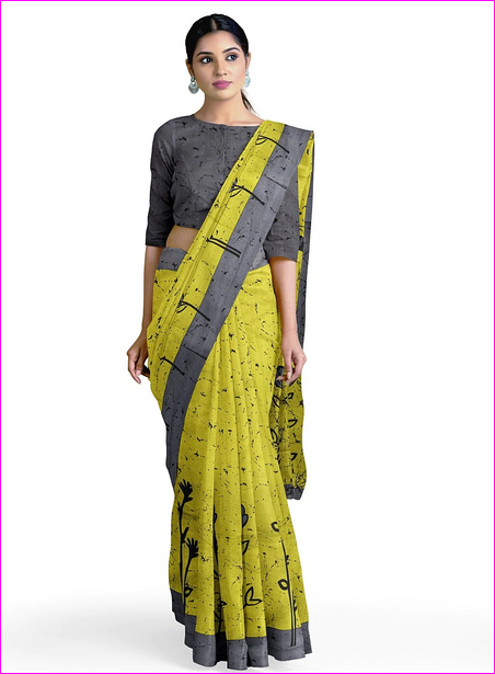 Lemon Green Mulmul Pure Cotton Sarees