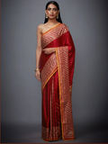 Orange - Red Silk Party Wear Sarees Get Extra 10% Discount on All Prepaid Transaction