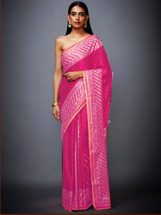 Pink silver zari Silk Party Wear Sarees Get Extra 10% Discount on All Prepaid Transaction