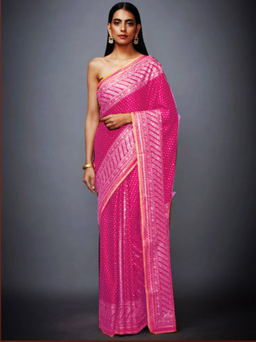 Pink silver zari Silk Party Wear Sarees