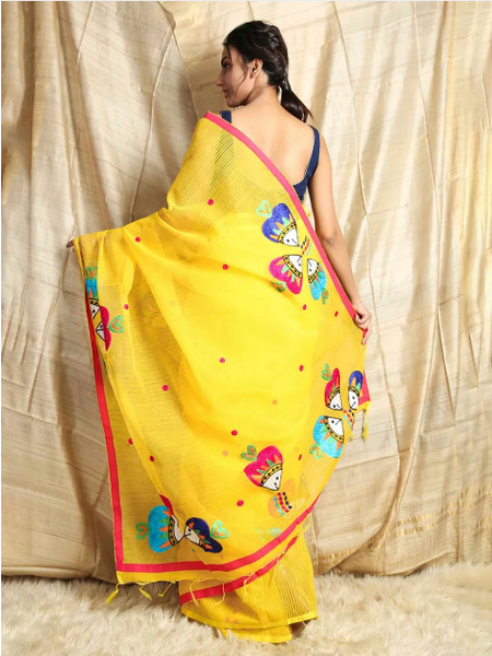 Applique Work Pure Cotton Handloom Sarees (Add to Cart Get  15% Additional Discount Limited time Offer)