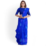 Cobalt Blue Block printed Pure Silk Mark Certified Murshidabad Silk Sarees Get Extra 10% Discount on All Prepaid Transaction