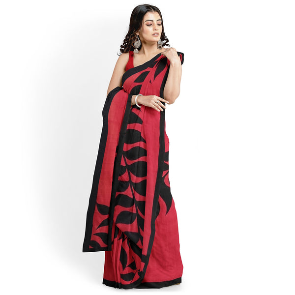 Red and Black  Pure Silk Mark Certified Murshidabad Silk Sarees