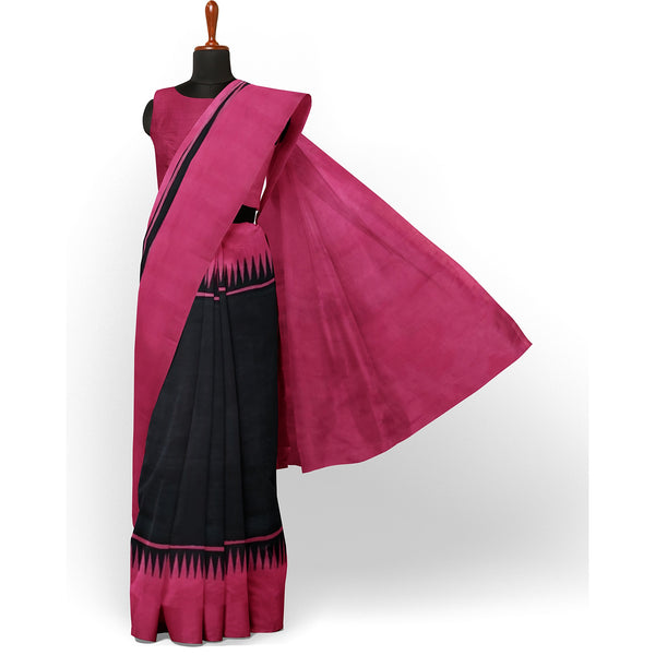 Pink and Black Block Print Pure Silk Mark Certified Murshidabad Silk Sarees