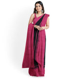 Pink and Black Block Print Pure Silk Mark Certified Murshidabad Silk Sarees Get Extra 10% Discount on All Prepaid Transaction
