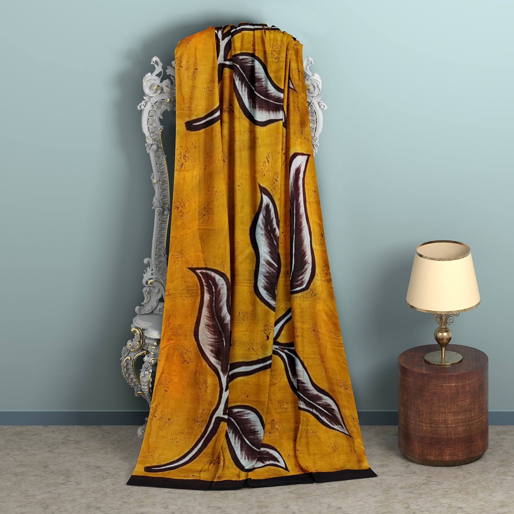 Mustard Yellow with Choclate Colour Border Hand Painted Pure Silk Mark Certified Bishnupuri  Silk Sarees - Dailybuyys