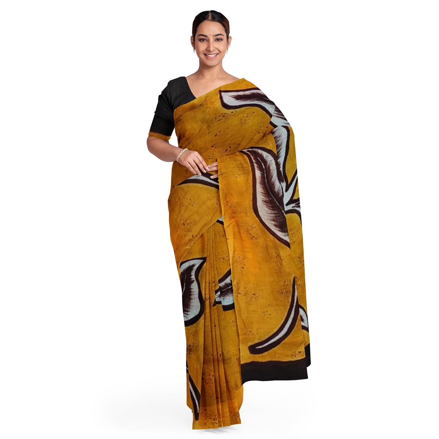 Mustard Yellow with Choclate Colour Border Hand Painted Pure Silk Mark Certified Bishnupuri  Silk Sarees - Dailybuyys