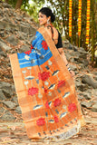 Beautiful Blue Floral Tussar Silk Sarees Get Extra 10% Discount on All Prepaid Transaction