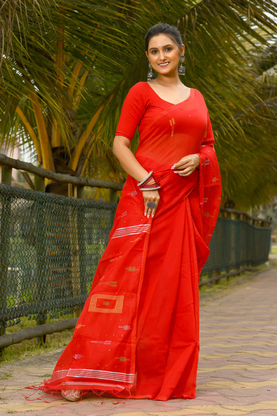 Beautiful Red Handloom Cotton Sarees
