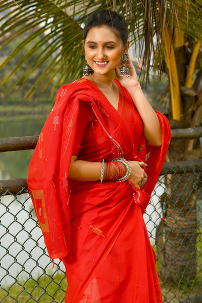 Beautiful Red Handloom Cotton Sarees