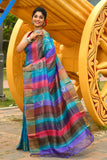 Multi-colors Based Beautiful Body With Zari Border tussar silk saree