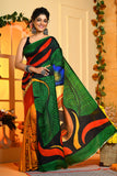 Beautiful Leaf  Morifs Hand Printed Handloom Pure Silk Sarees Get Extra 10% Discount on All Prepaid Transaction