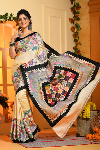 Buy Bengal Nakshi Kantha Embroidery Silk Saree Online at iTokri.com by  KHUSHBASH - HAPPY LOOM OF EAST l iTokri आई.टोकरी