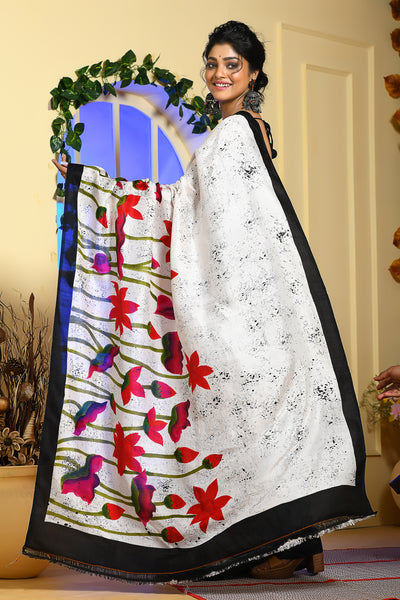 Beautiful Floral Hand Painted Handloom Pure Silk Sarees