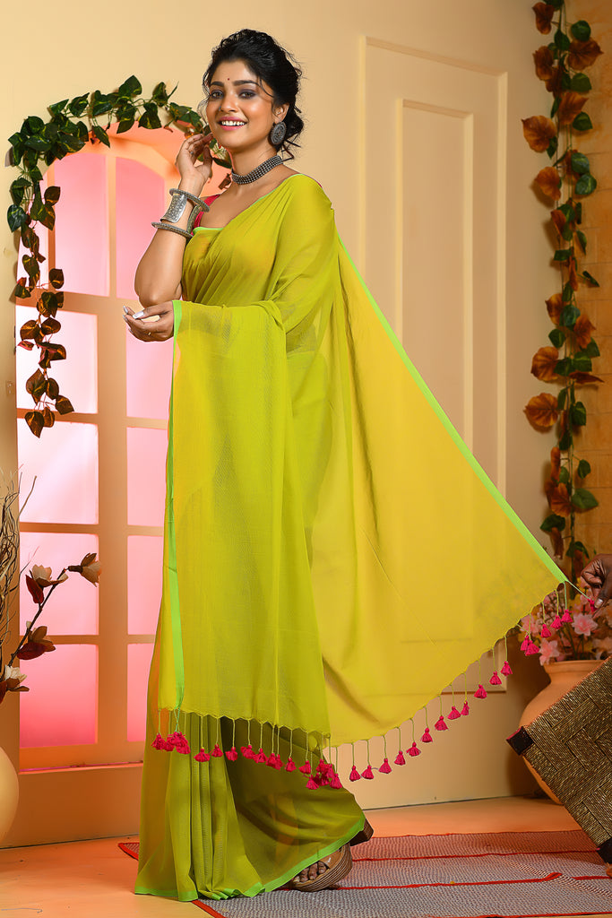 Light Green Solid Color Handloom Khadi Cotton Sarees Get Extra 10% Discount on All Prepaid Transaction