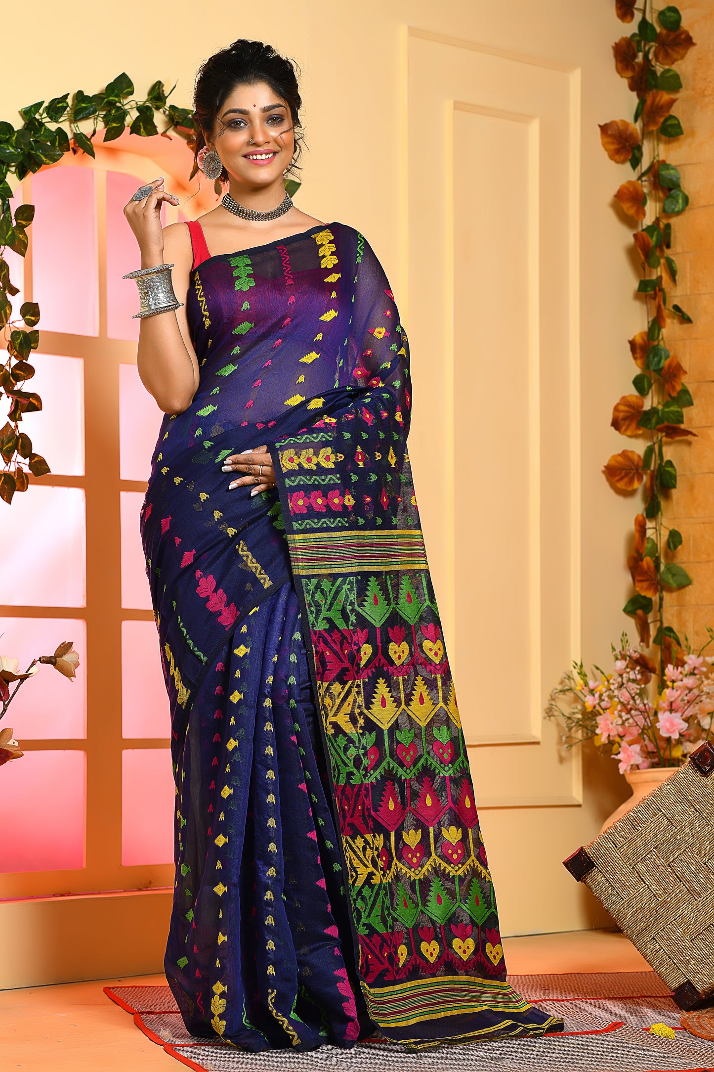 Blue Designer Dhakai Jamdani Sarees