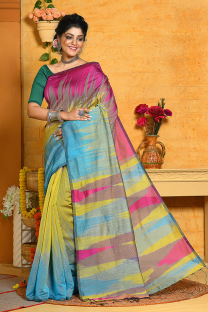 Multi Color Sequins Handloom Ikkat Cotton Saree