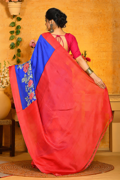 Beautiful Floral Design Hand Painted Handloom Pure Silk Sarees