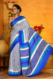 Beautiful blue scripted Printed Handloom Pure silk Sarees
